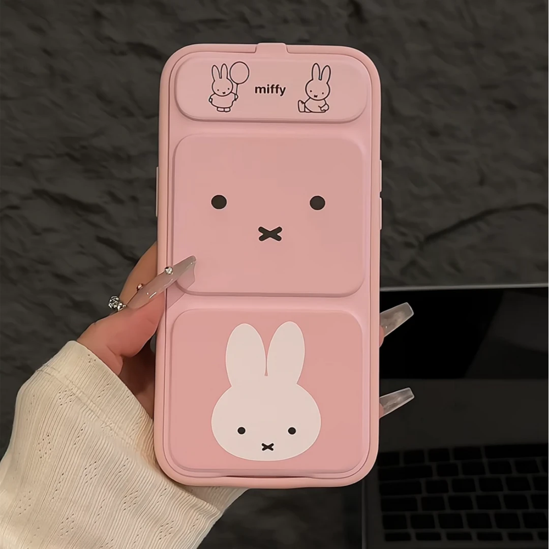 适用苹果iPhone16pro手机壳15翻盖支架壳华为mate可爱方块米菲兔