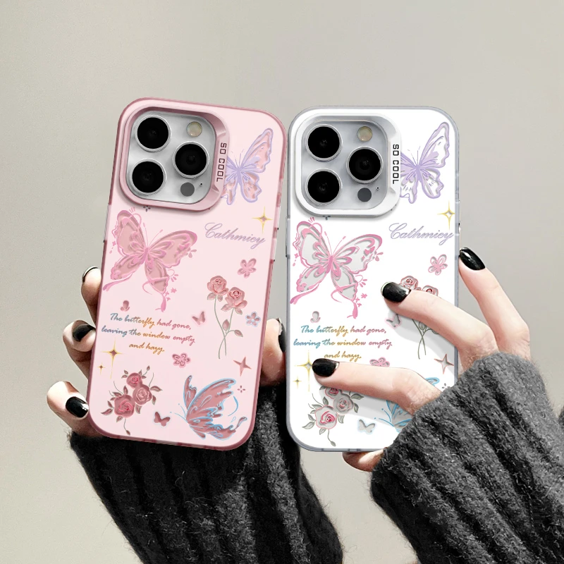 适用苹果15潮流iPhone14手机壳13p华为创意x荣耀nova蝴蝶玫瑰