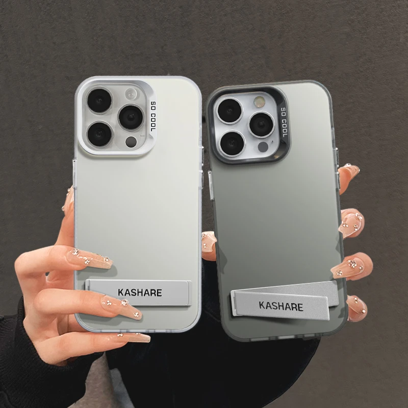 适用苹果14磨砂彩银iPhone15pro手机壳华为p60支架mate60防摔全包