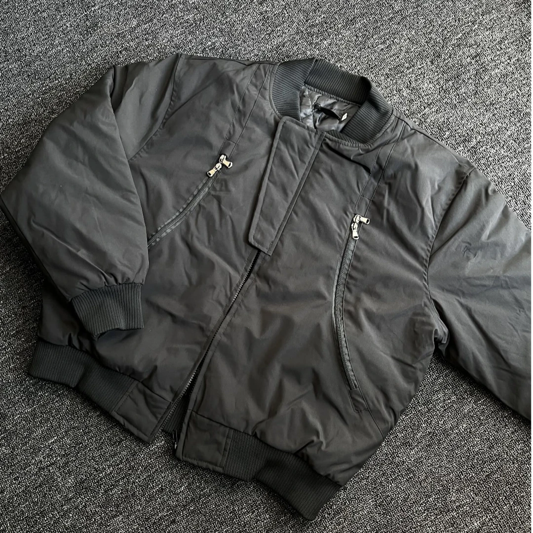 短款黑色拉链设计飞行夹克棉服外套保暖冬季男女同款秋冬立领