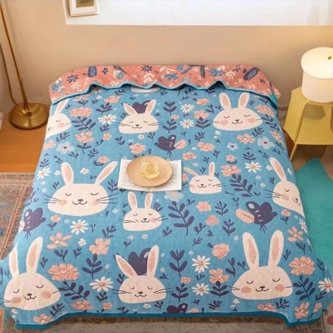 （萌宠兔）150*200cm 多层纯棉纱布床盖