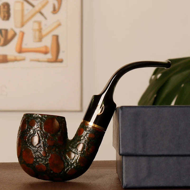 意大利沙芬 鳄鱼系列614 绿色大弯  9毫米 石楠木烟斗