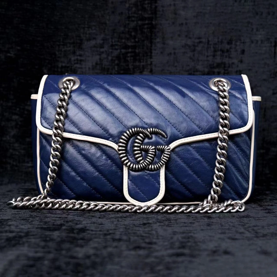 95新 GUCCI/古驰 蓝色马蒙26单肩斜挎包