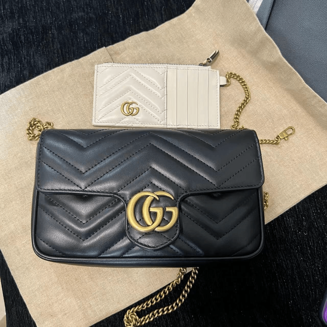 95新 GUCCI/古驰 Marmont系列新款马蒙21厘米黑色绗缝V型皮革