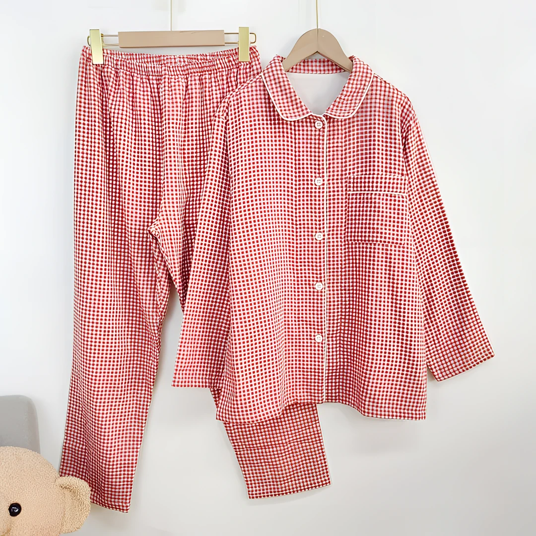 BB317 睡衣睡裤 全棉三层纱女士 家居服套装长袖长裤简约休闲舒适