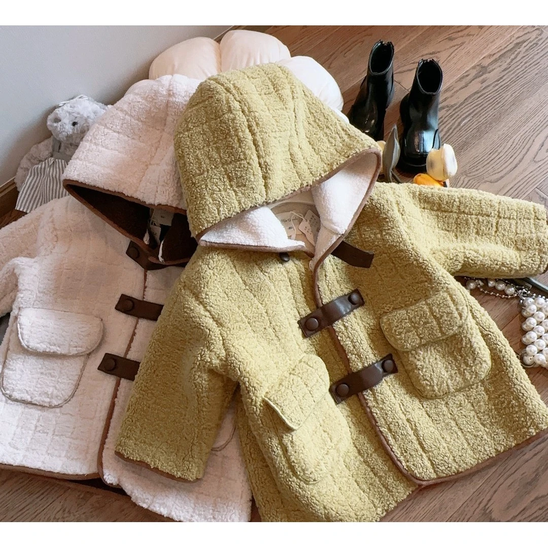 【现货】儿童羔羔毛连帽外套2023冬季新款纯色一体绒时髦上衣AWT358