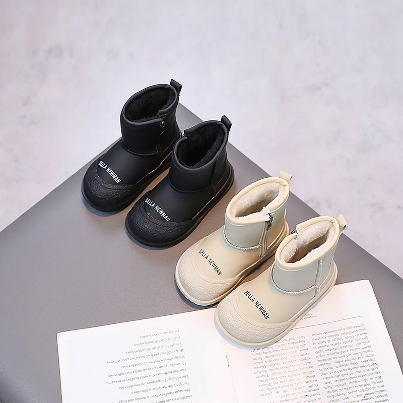 HHkids儿童休闲雪地靴2023冬季时尚加绒加厚短靴女童棉鞋FXZ009