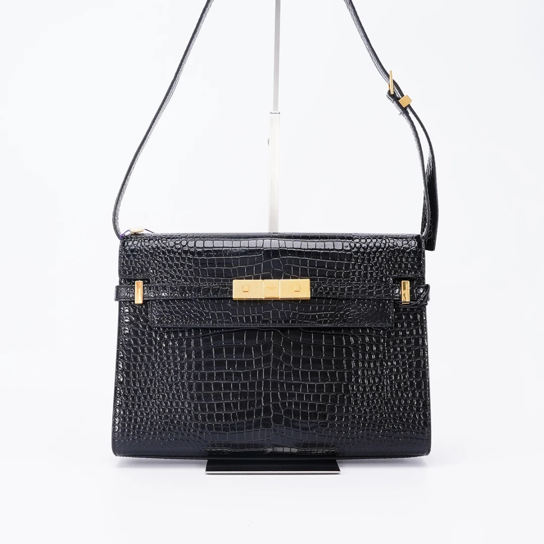95新 YSL/圣罗兰 曼哈顿中号包鳄鱼纹黑金/BG22012340
