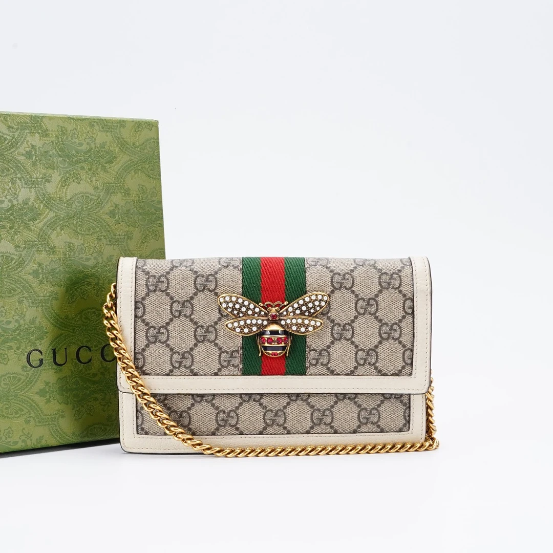 95新 GUCCI/古驰 【桔夕林泽】玛格丽特蜜蜂包woc白/BG22006012