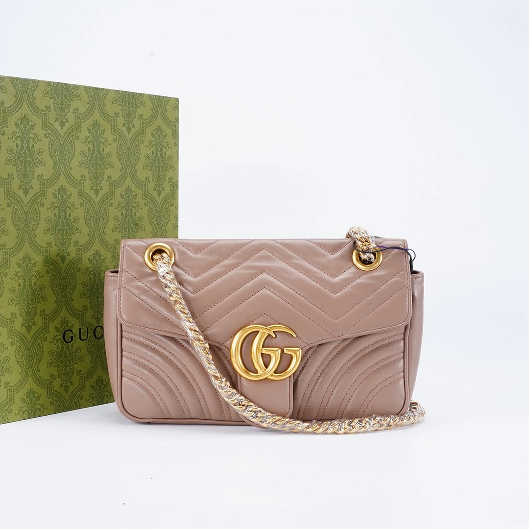95新 GUCCI/古驰 【静文】马蒙26包奶茶色/BG22011693