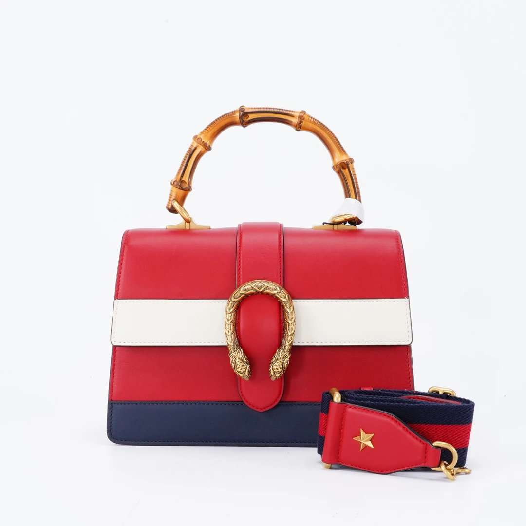 95新 GUCCI/古驰 酒神竹节包中号蓝三拼色/BG23003502