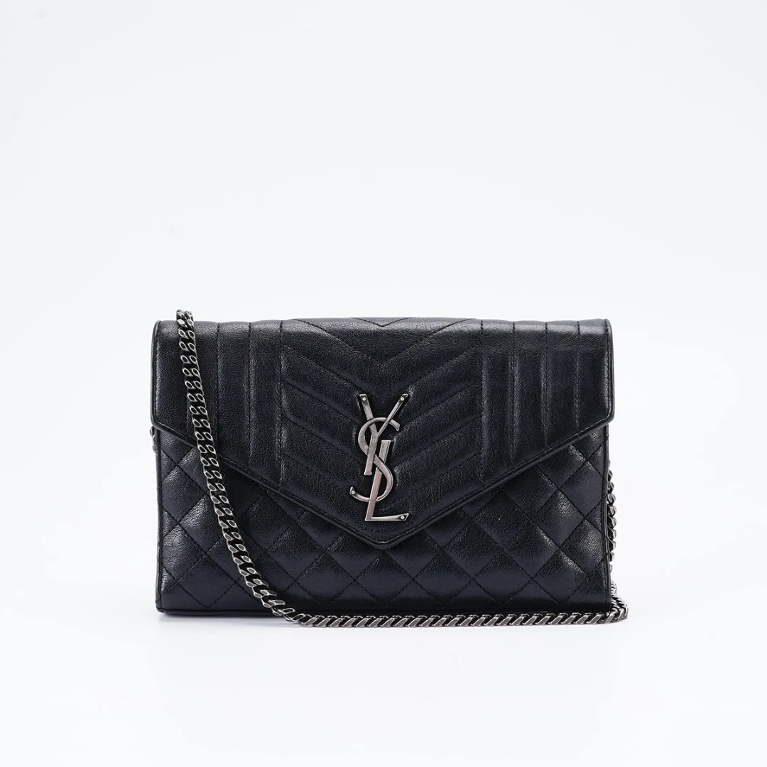 95新 YSL/圣罗兰 envelope信封包黑银/BG23004306