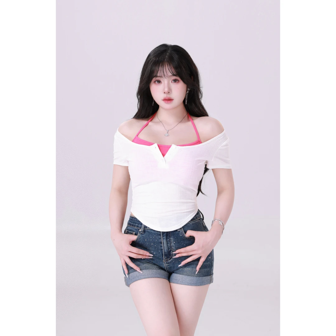 MengFairy 现现【甜欲系列】纯欲甜美气质假两件挂脖上衣3216M