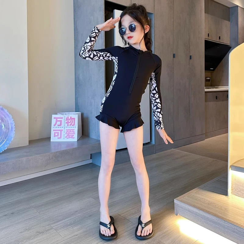 泳衣女童夏季儿童防晒专业训练游泳衣女大童2025新款竞速连体泳装