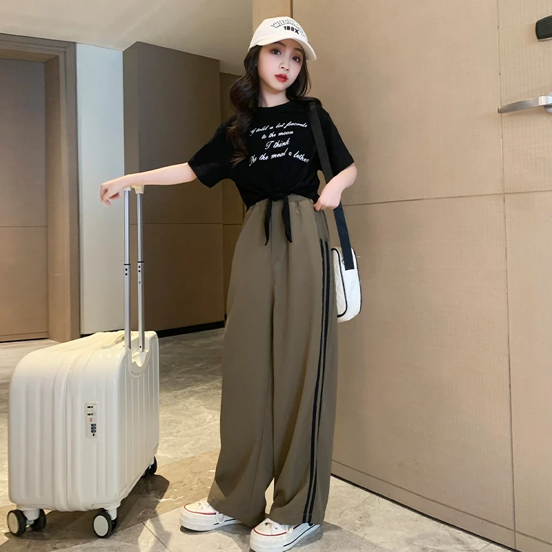 女童夏装套装2024新款洋气夏季大童夏装阔腿裤两件套12-15岁短袖