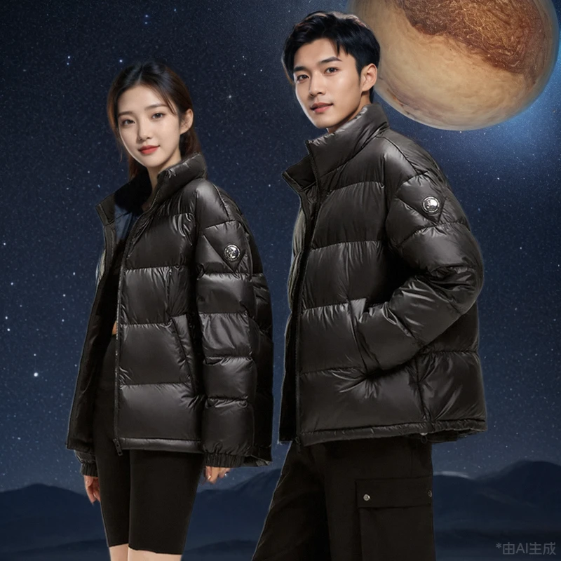 丫丫时间短款情侣短外套2024年新款立领冬季休闲男女同款宽松