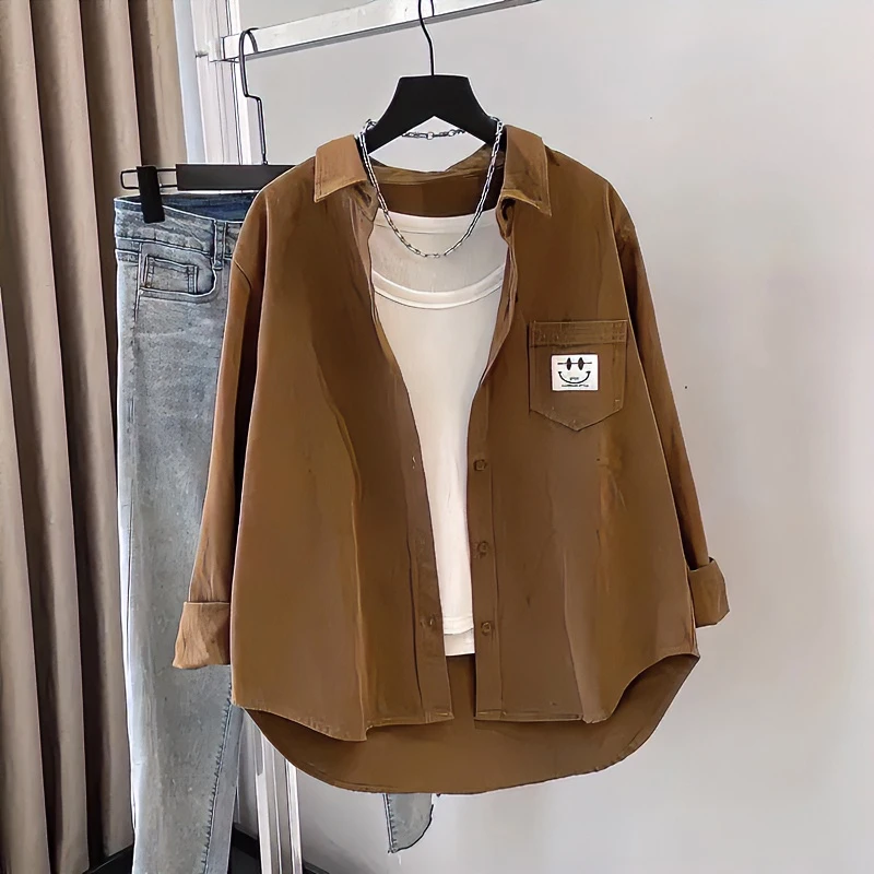 小个子港风衬衫女长袖2025春秋新款韩范休闲百搭叠穿小众纯棉衬衣
