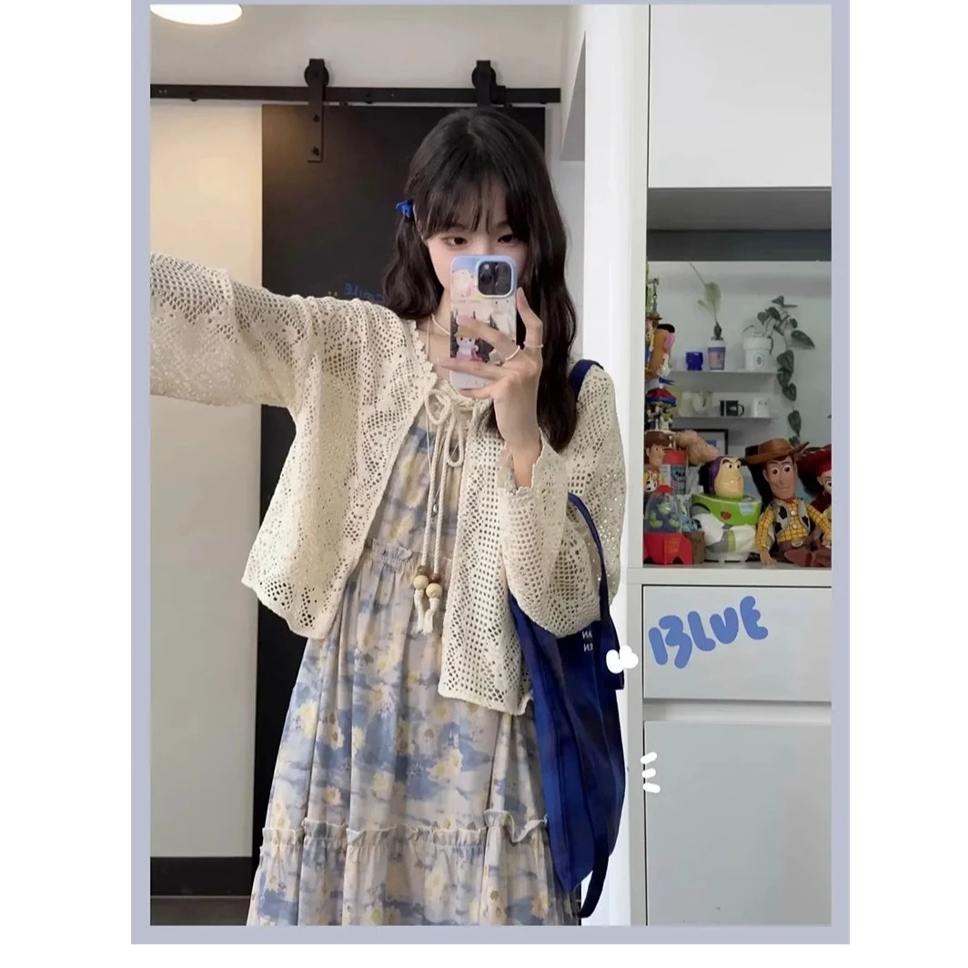 波西米亚度假风针织开衫女2024夏裙子外搭百搭蕾丝大码防晒衫上衣