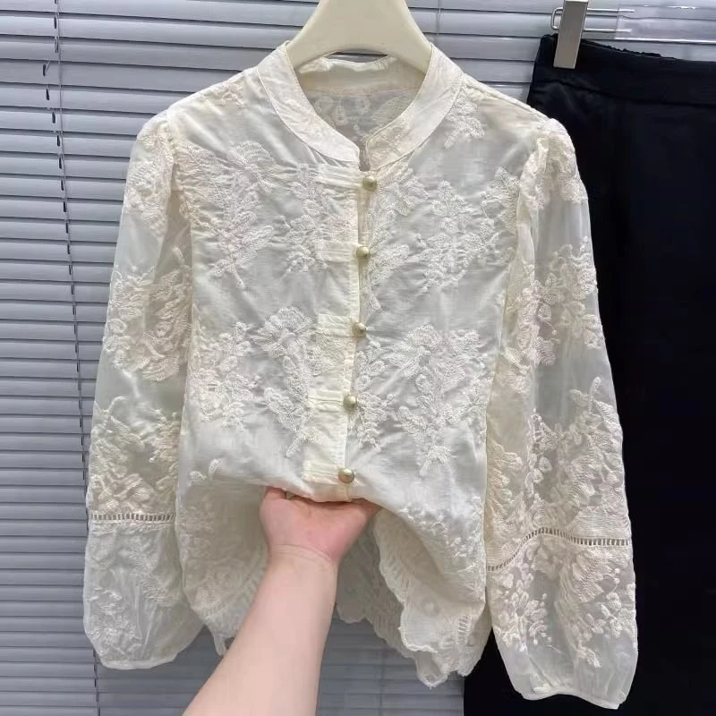 国风刺绣衬衫女2024春夏新中式设计感洋气别致漂亮娃娃小衫上衣潮