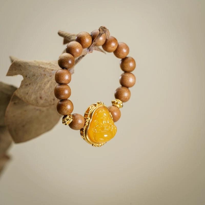 【金弥】老山檀蜜蜡弥勒戒指