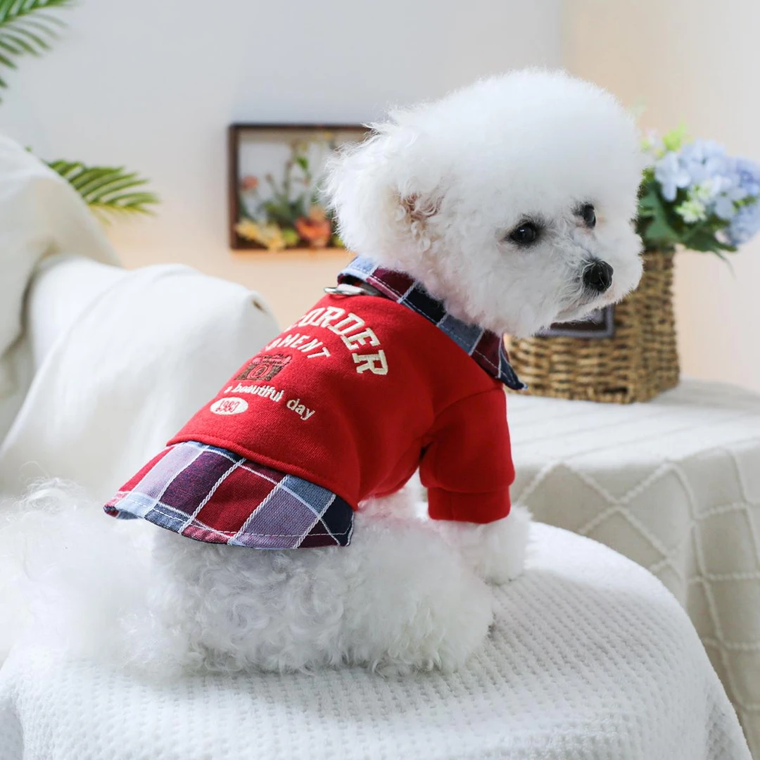 宠物比熊博美泰迪狗狗猫咪衣服薄绒卫衣秋冬保暖衣服可牵引
