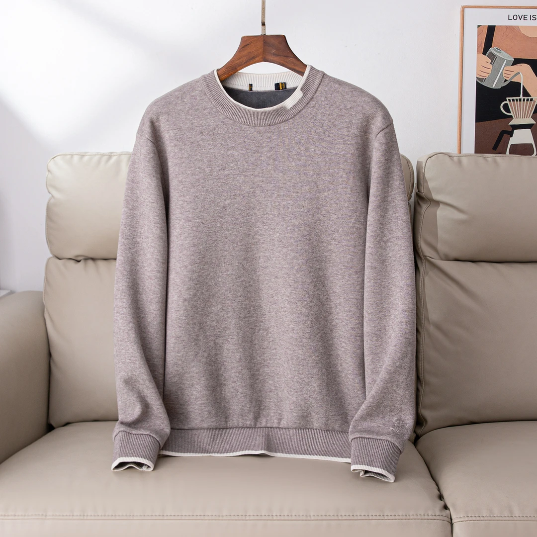 H品质男装～长袖衫男式加绒加厚内搭打底衫男秋冬保暖圆领上衣纯色