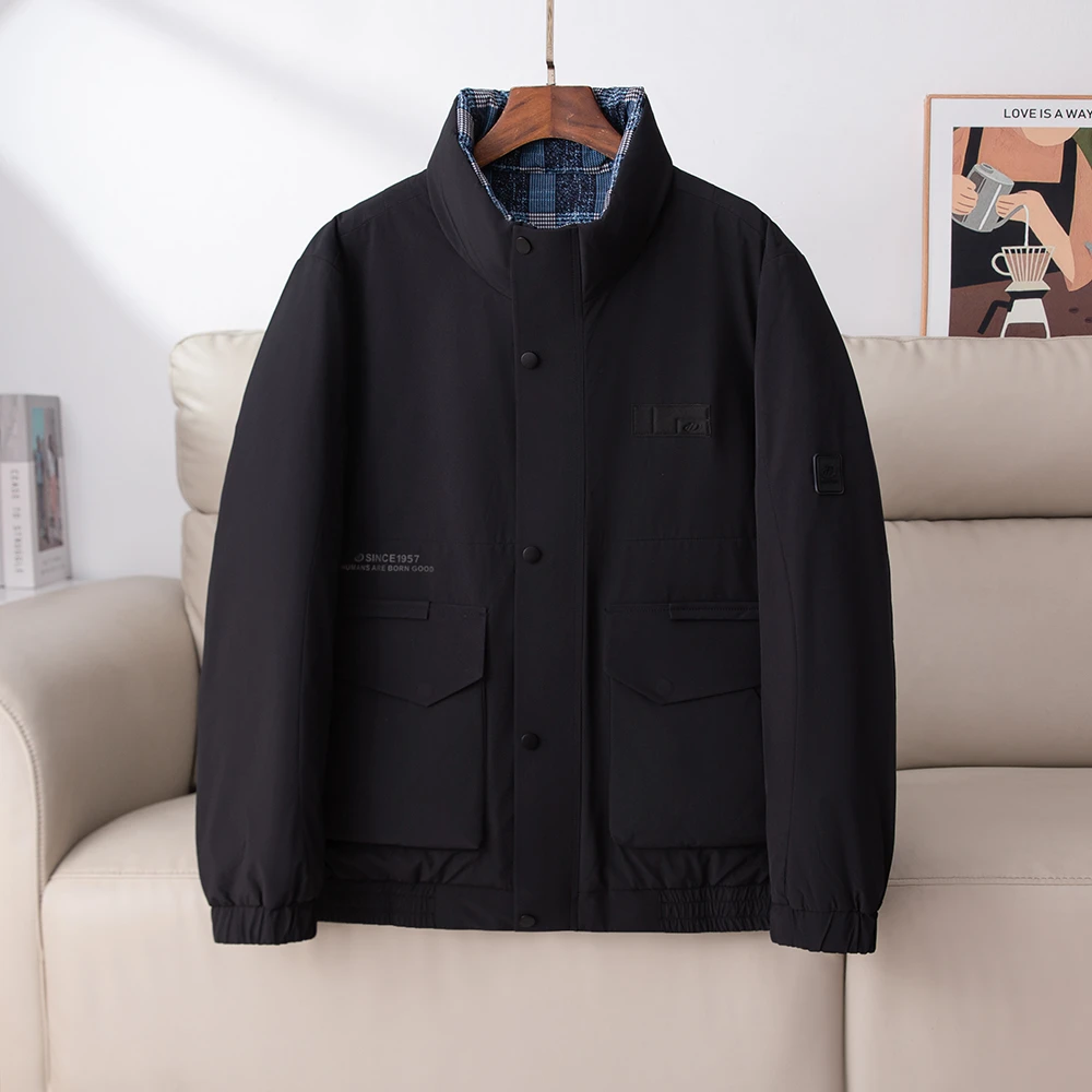 H品质男装！鸭绒双面穿！羽绒服男秋冬保暖立领外套青年潮流上衣厚