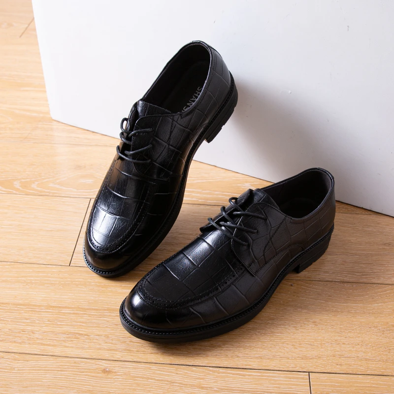 H品质男鞋男士商务皮鞋百搭黑色系带男鞋时尚休闲真皮鞋子上班鞋