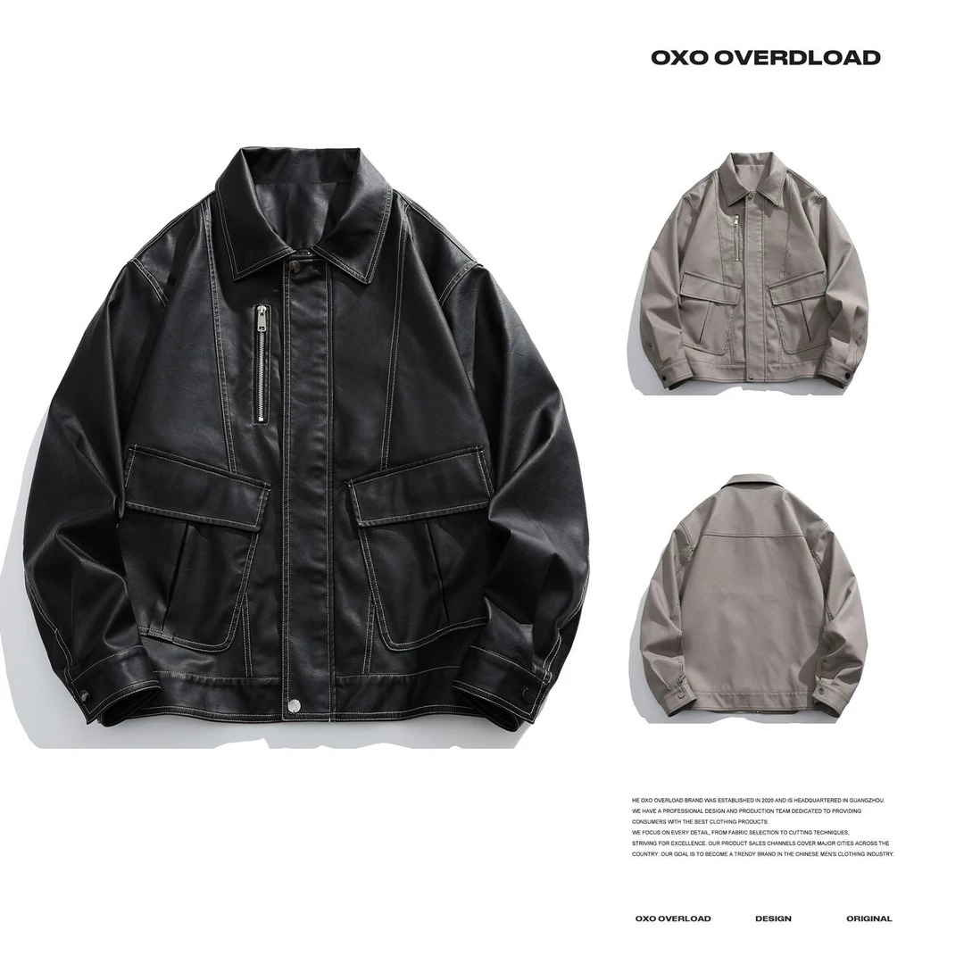 OXO OVERLOAD 正品重磅新款美式复古皮衣外套翻领皮夹克男女同款