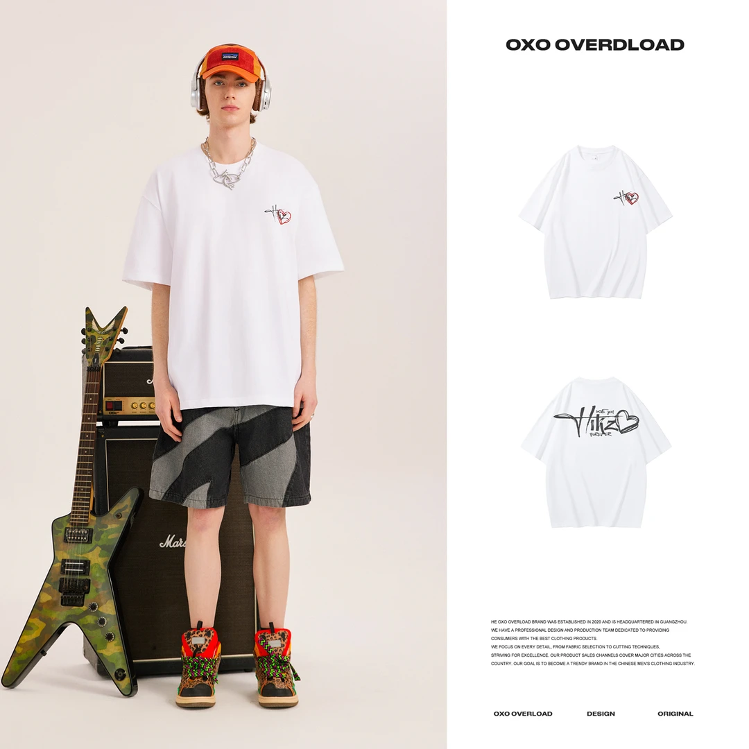 【盆紫宠粉】YT41 夏季短袖潮流宽松圆领T透气休闲情侣印花半袖上衣