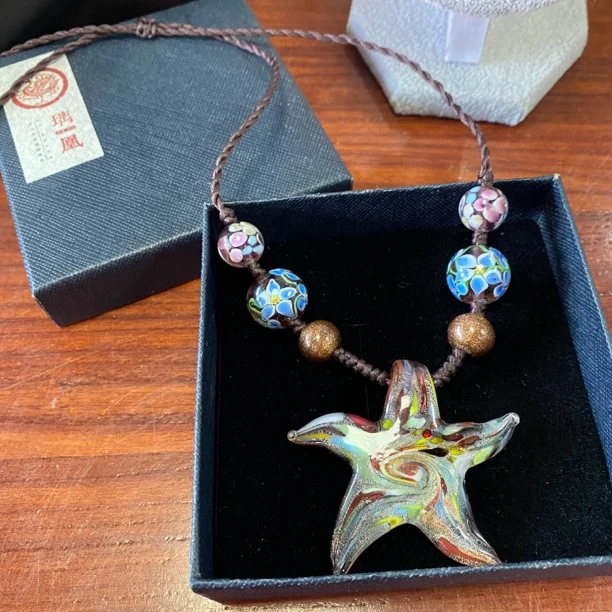 璃凰 淄博博山老琉璃手编绳款油画款星星吊坠项链饰品