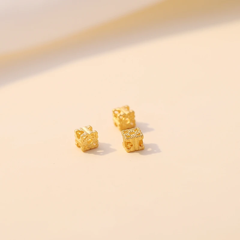 18k金配件方形镂空隔珠桶珠六通diy手串