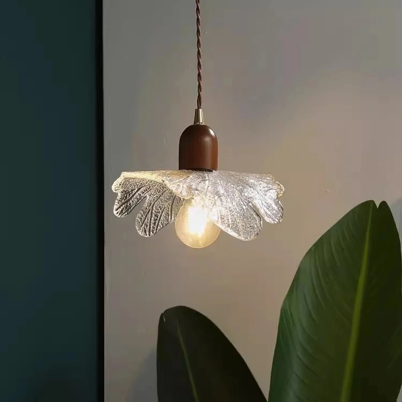 美式复古花朵玻璃吊灯胡桃色黄铜飘窗过道餐厅咖啡厅吧台玻璃吊灯