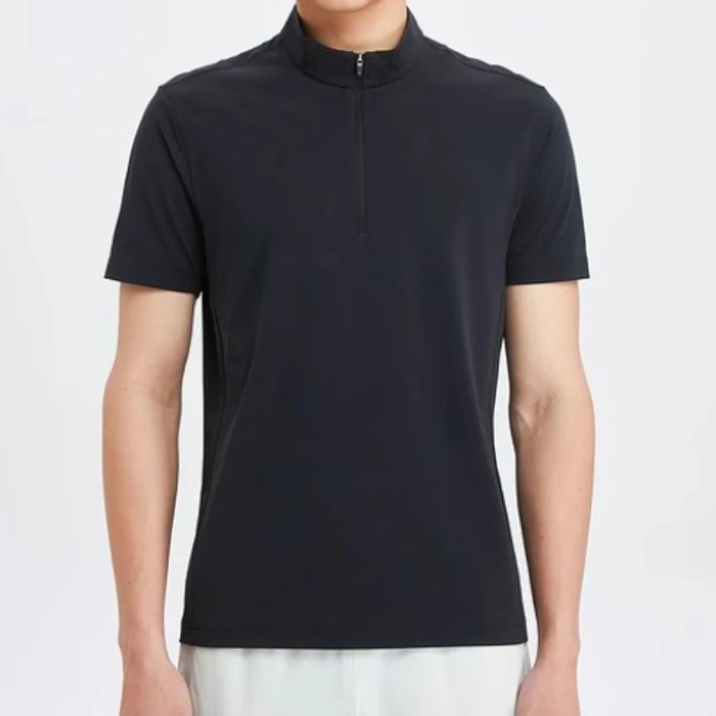 夏季情侣款 户外休闲短袖百搭纯色防晒速干半拉链男士打底T恤