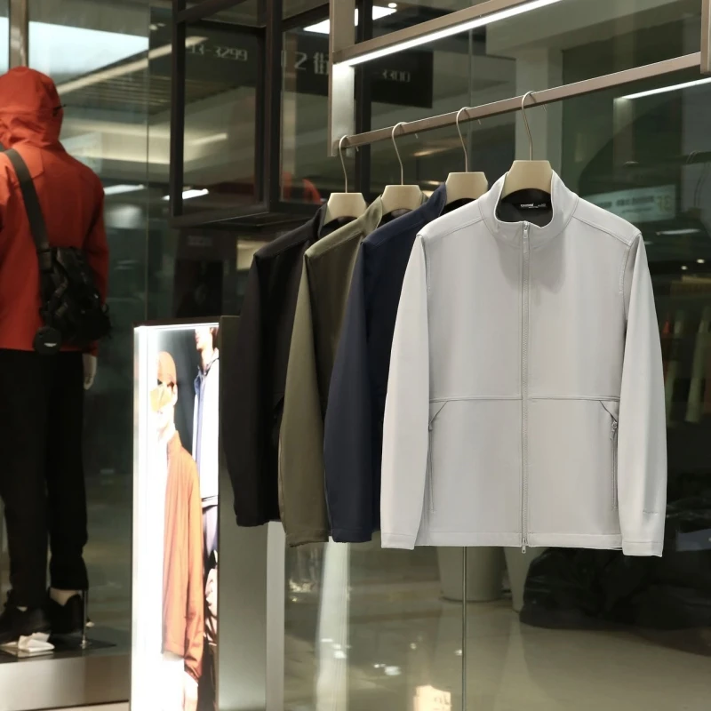 秋冬男士运动夹克 轻户外立领轻薄款梭织防风复合绒面料情侣外套