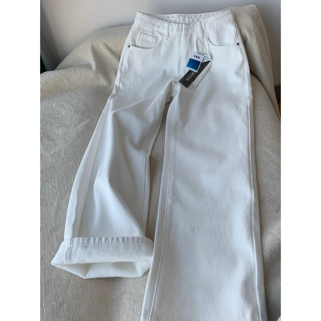 春季白色宽松直筒牛仔裤2025新款高腰显瘦垂感拖地窄版阔腿裤