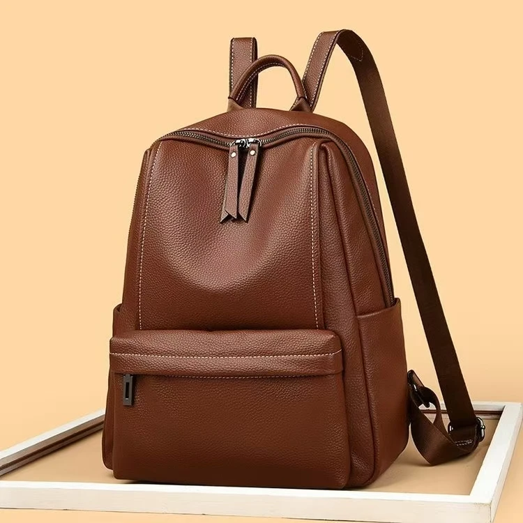 韩版男女同款头层牛皮双肩包旅行包时尚休闲百搭大容量真皮电脑包