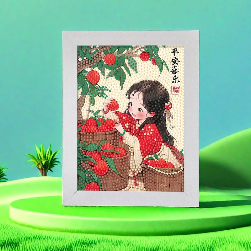 中国风柿柿如意钻石贴画儿童手工diy材料包点钻粘贴画摆台相框画