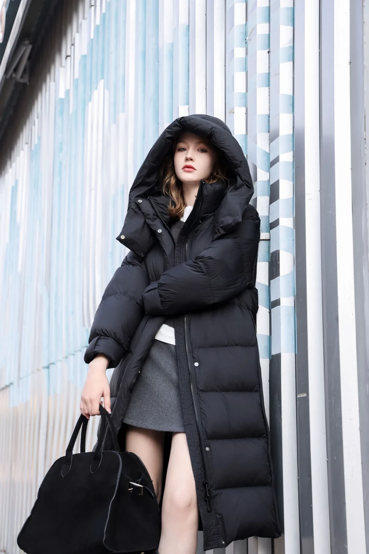 【莉莉姐】90绒白鹅绒388g泡芙羽绒服中款长款极寒连帽羽绒服