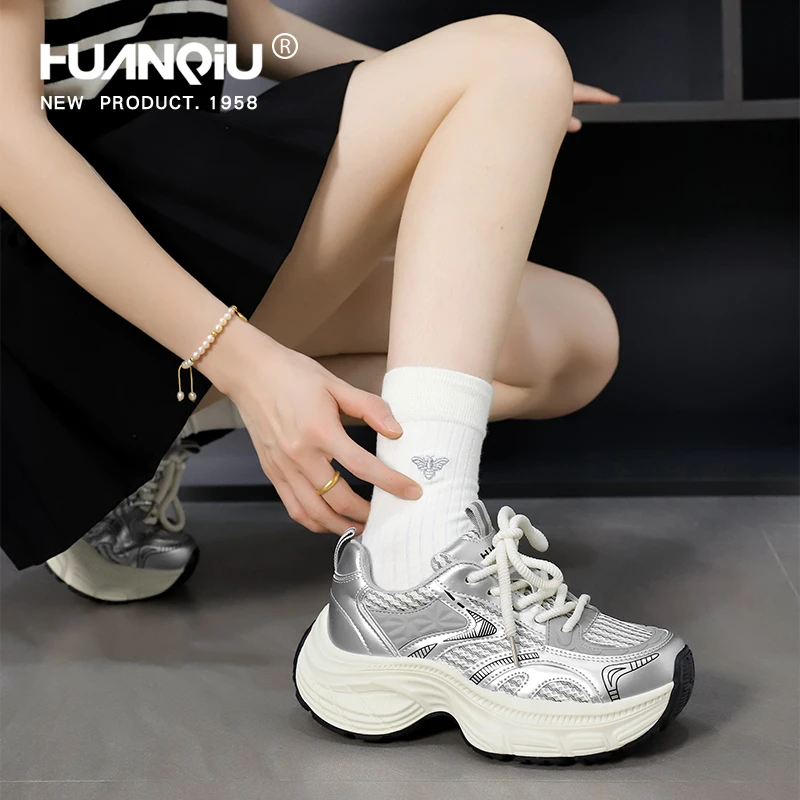 环球厚底老爹鞋女潮流学生薄款透气网面百搭增高休闲运动鞋子潮鞋