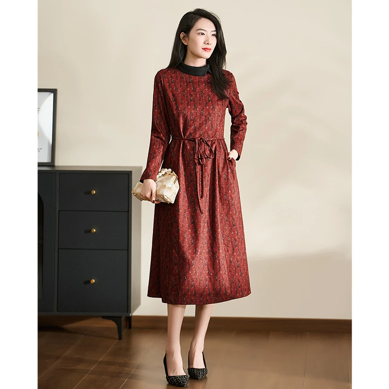 迪欧芙洋气端庄显瘦连衣裙2024秋冬新款百搭遮肉裙子女#QLQ17532