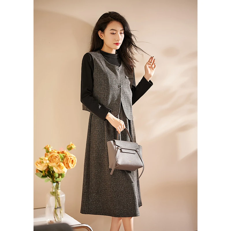 【真两件】迪欧芙优雅洋气连衣裙2024秋季新款时尚套装女#QTZ17200