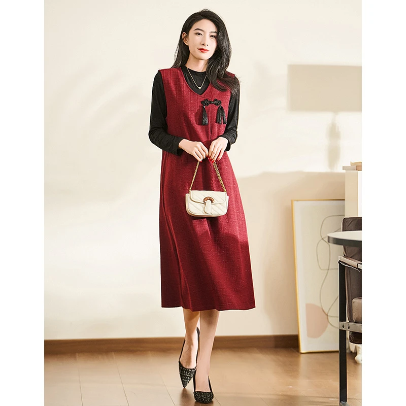 【真两件】迪欧芙端庄精致连衣裙2024秋冬新款时尚套装女#QTZ87398