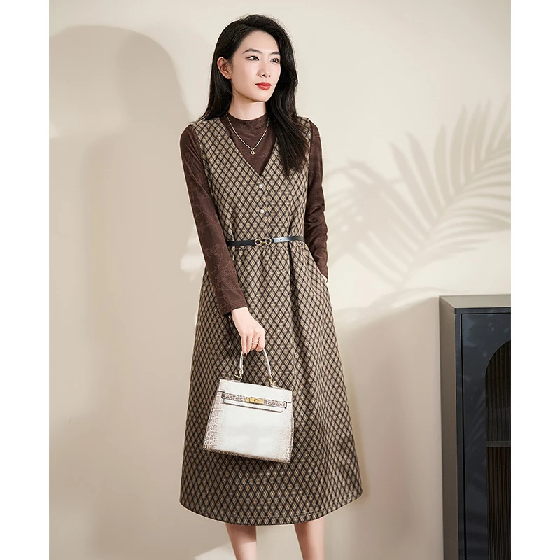 【两件套】迪欧芙精致奢华连衣裙2024秋冬新款时尚套装女#QTZ17287