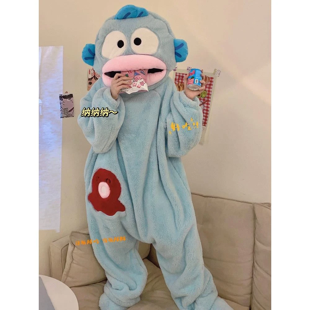 连体睡衣女秋冬季珊瑚绒加厚睡袍法兰绒连帽搞怪款睡裙卡通家居服