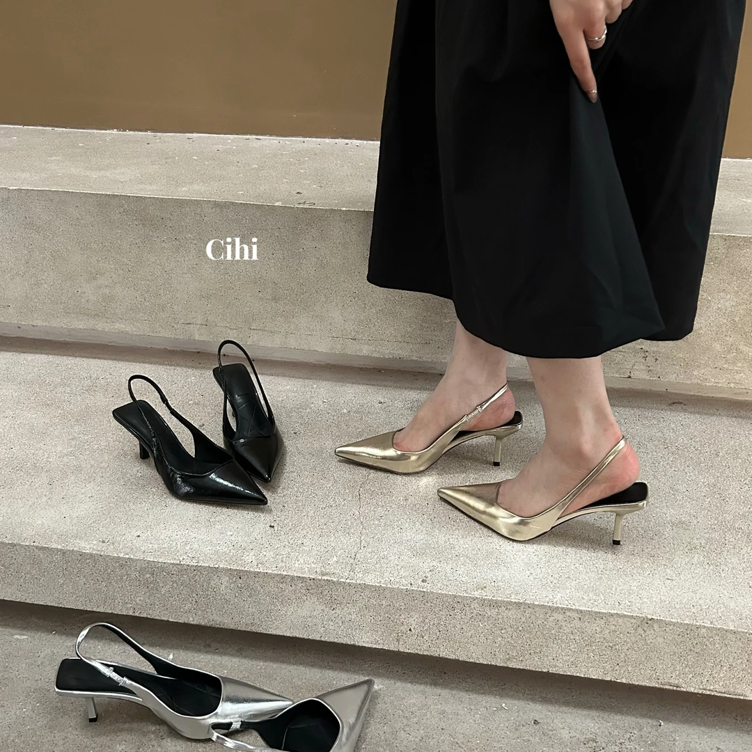 Cihi設計/331-行至江南-巨巨巨显白港风尖头细跟凉单鞋巨百搭！！