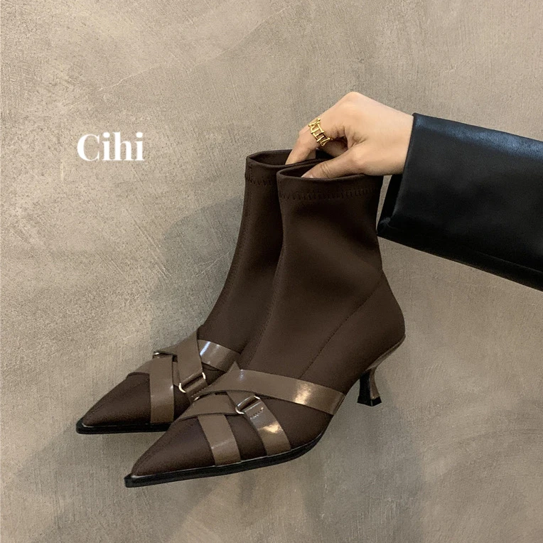 Cihi設計/1-280-舞者-复古小众短靴女春秋单靴矮跟小猫跟靴子