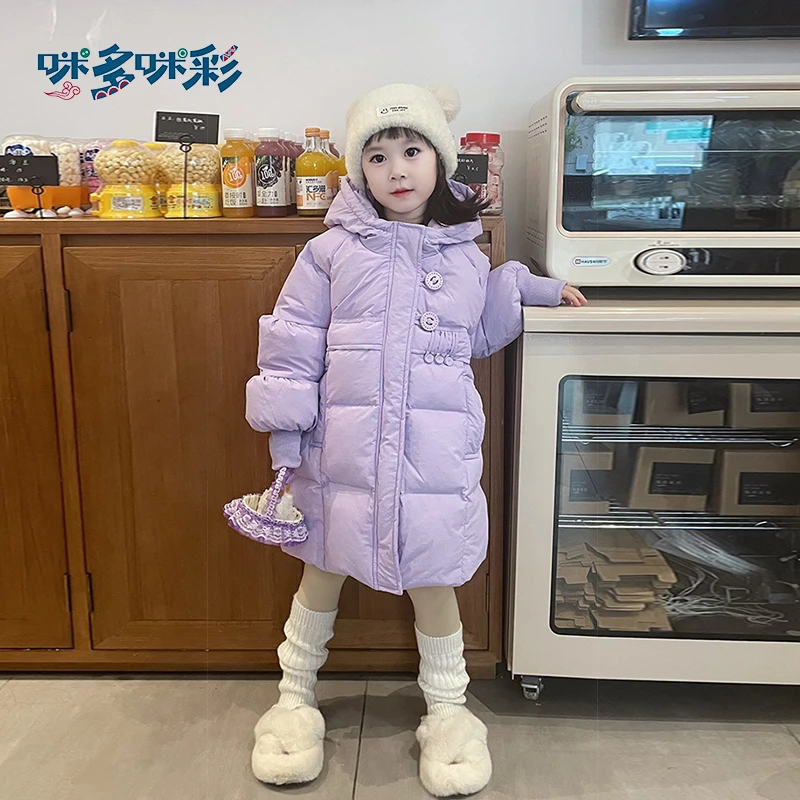 儿童中长款90鸭绒服中大童冬季新款女童洋气小童保暖羽绒服外套