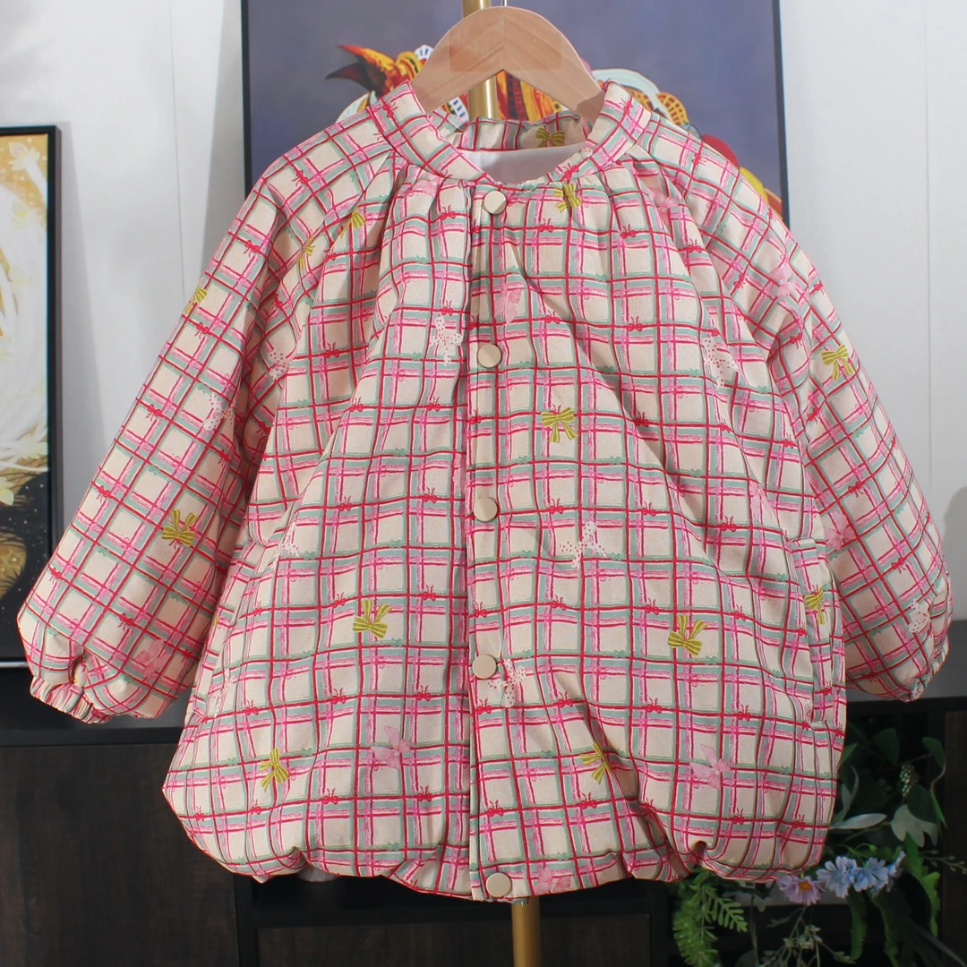 咪多咪彩女童秋冬新夹棉外套甜美格子加厚保暖时尚百搭中大童棉服