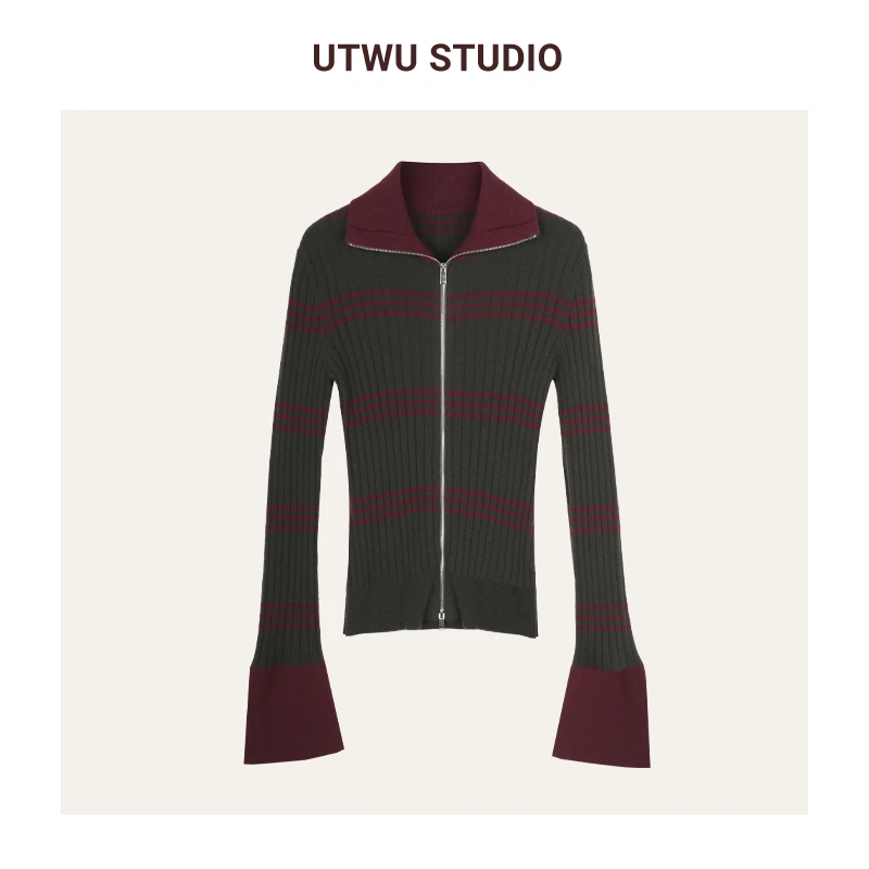 UTWU小敏「条纹定律」1oo%绵羊毛舒适慵懒感毛衣针织衫Q24E2013